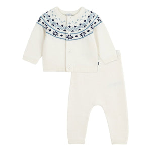 Petit Bateau - Strickjacke und Hose aus Wolle | Ecru