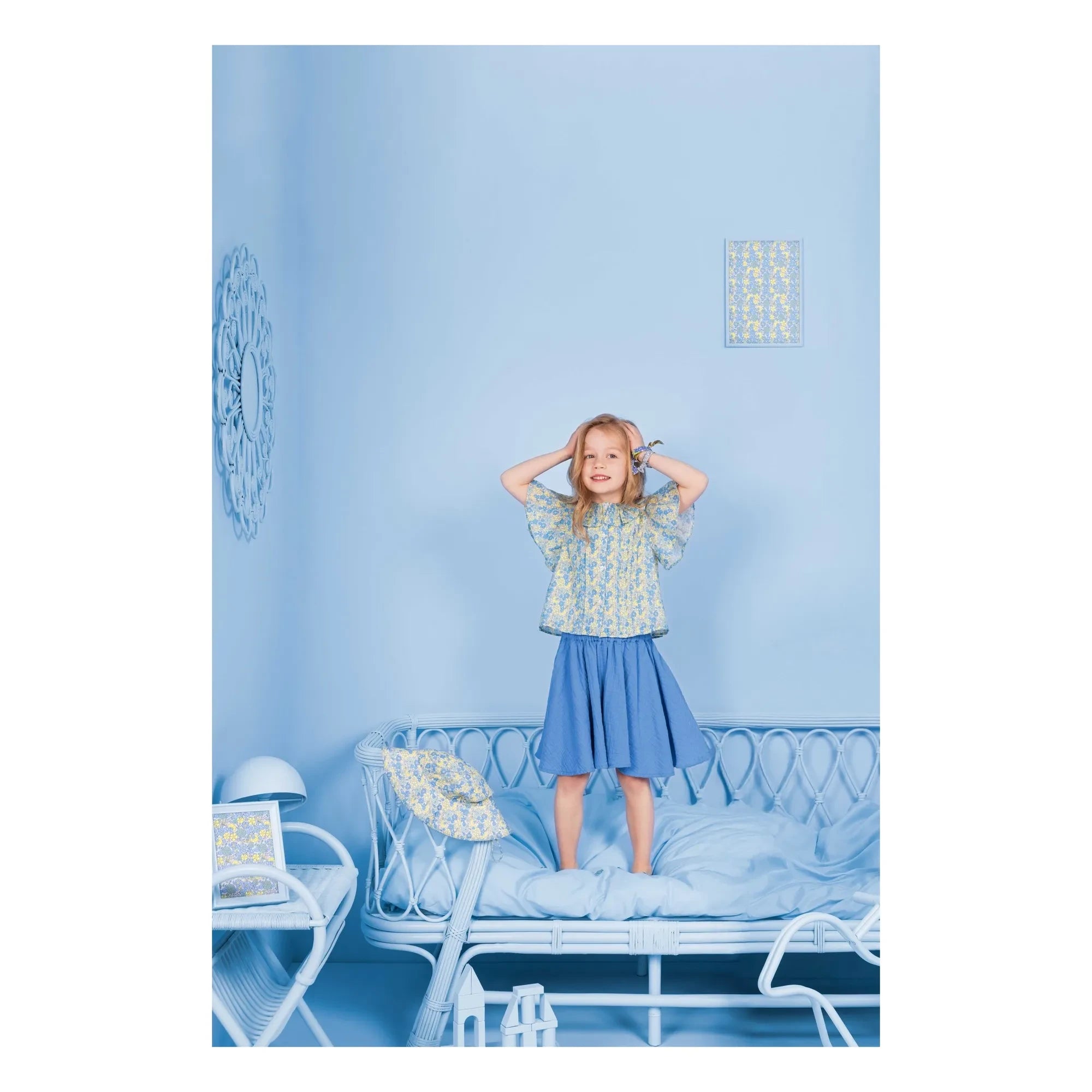 Bonton - Bluse Claudine-Kragen Nancy Geblümt | Blau