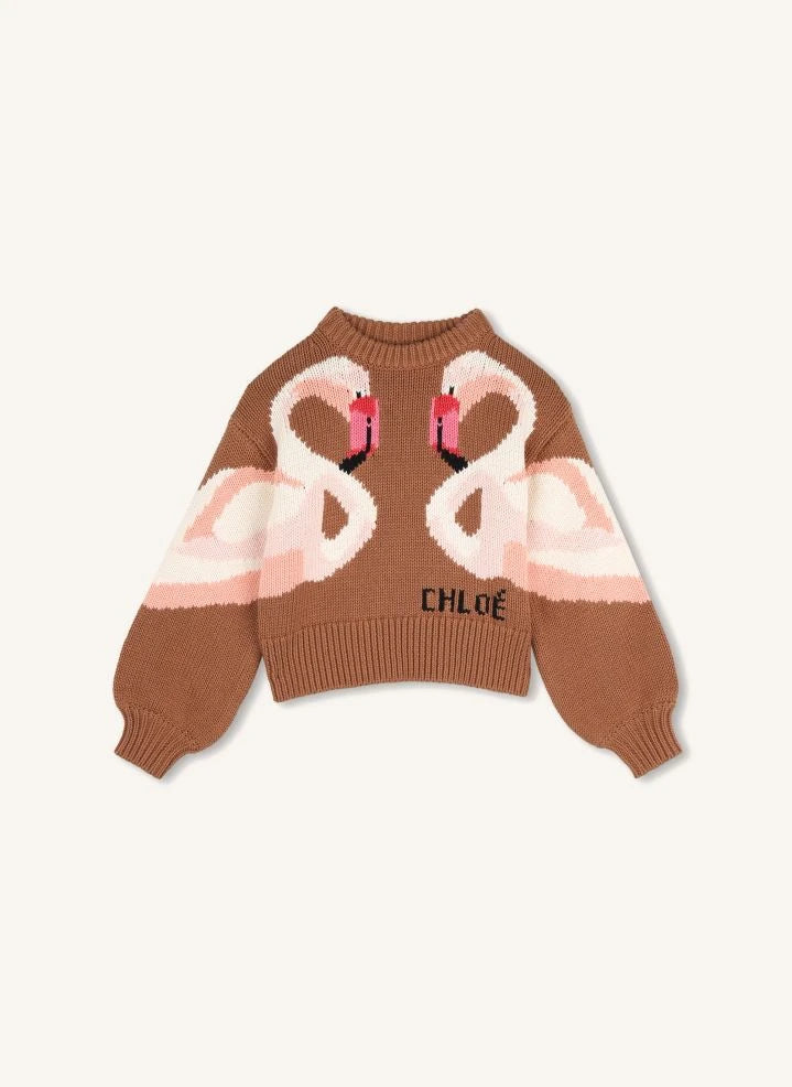 Chloé - Flamants Roses Bio-Baumwollpullover | Karamell