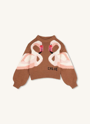 Chloé - Flamants Roses Organik Pamuklu Kazak | Karamel