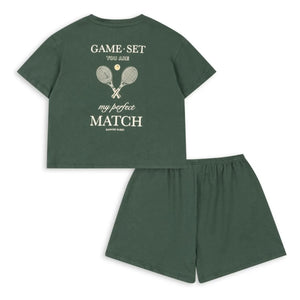 Konges Sløjd - Famo Tennis Bio-Baumwoll-T-Shirt und Shorts Set | Dunkelgrün