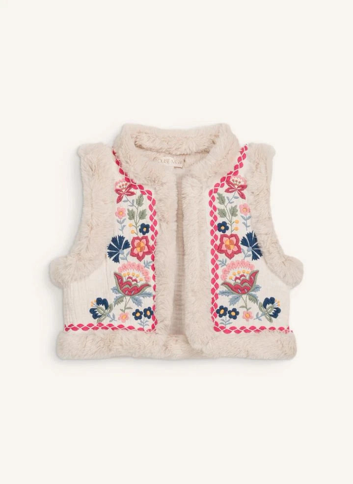 Louise Misha - Librana Ärmellose Pelzjacke aus Bio-Baumwolle | Creme