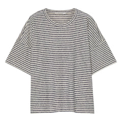 Pomandère - Gestreiftes T-Shirt aus Baumwoll-Leinen-Jersey | Nachtblau