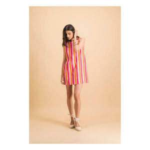 Elise Chalmin - Jane Gestreiftes Baumwollkleid | Rot