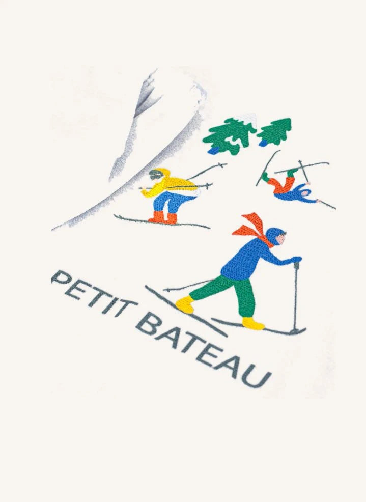 Petit Bateau - Samtiger Bio-Baumwoll-Skischlafanzug | Grau-Blau