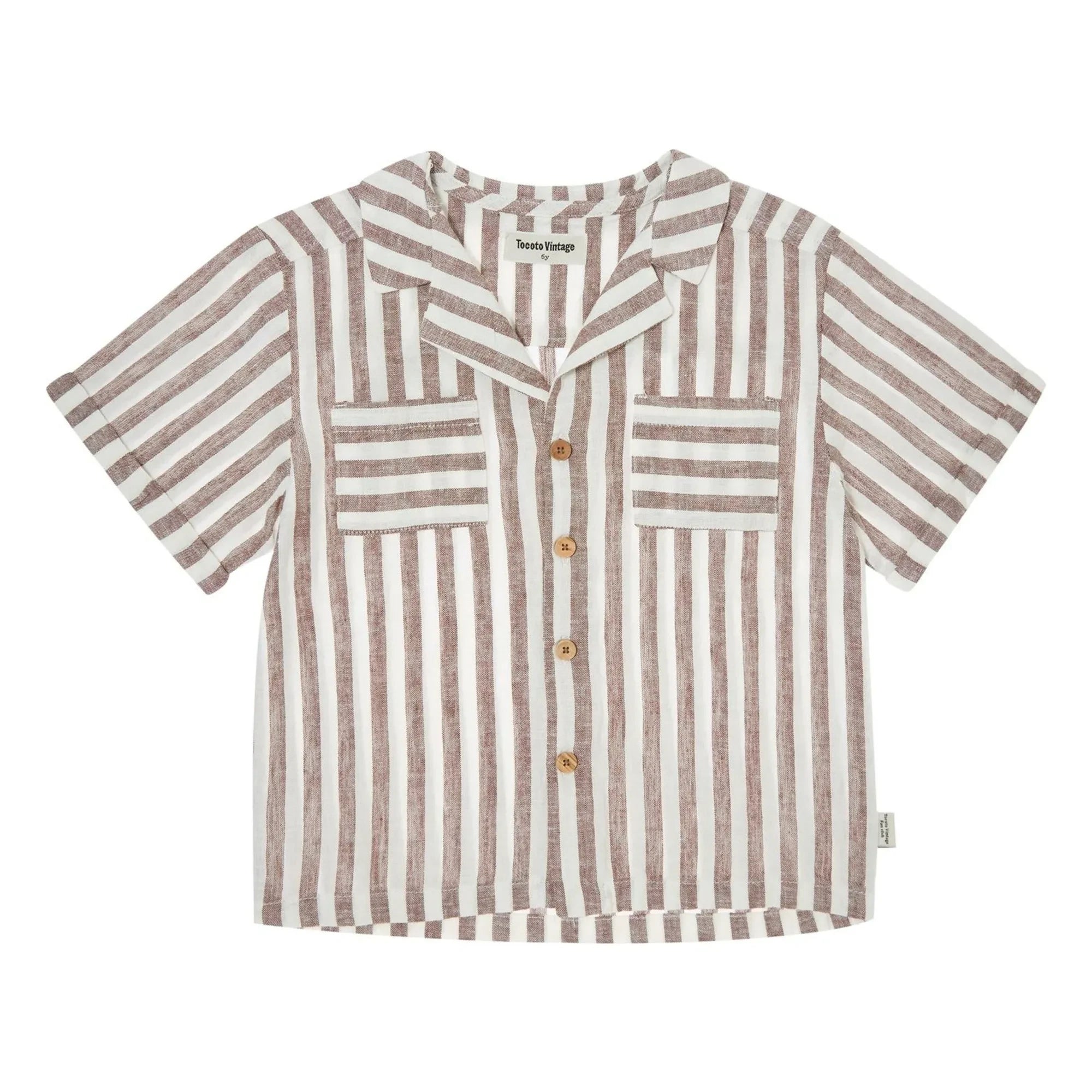 Tocoto Vintage - Leinen gestreiftes Hemd | Braun