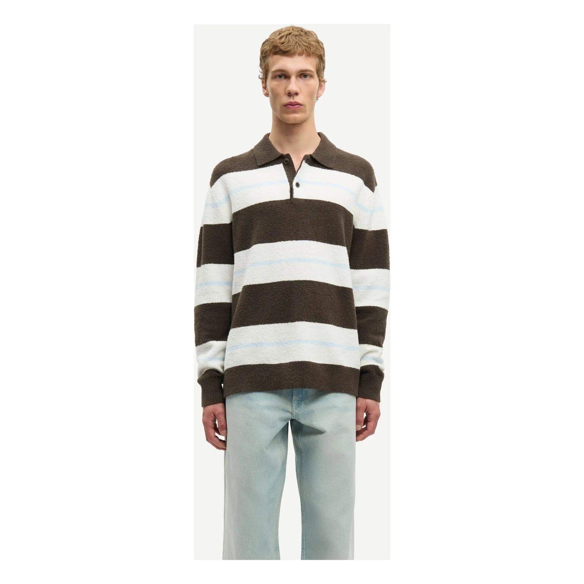Samsoe Samsoe - Sanino Langarm-Poloshirt mit Streifen | Khaki
