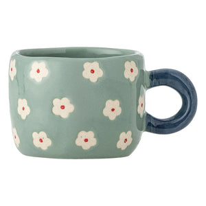 Bloomingville - Nini Steinzeug-Tasse mit Blumenmuster | Blau