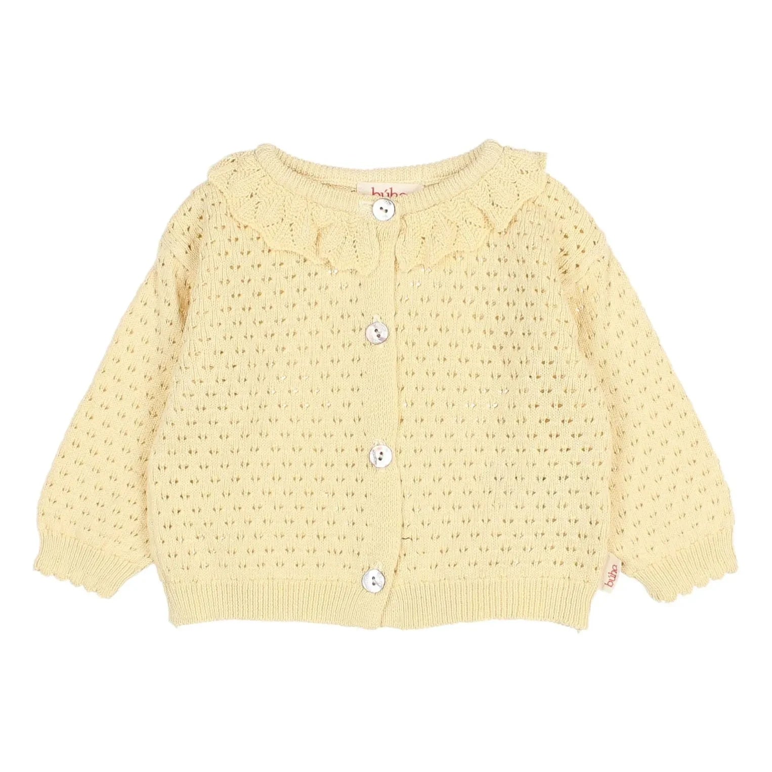 Búho - Pointelle Boho Bio-Baumwoll-Cardigan | Gelb