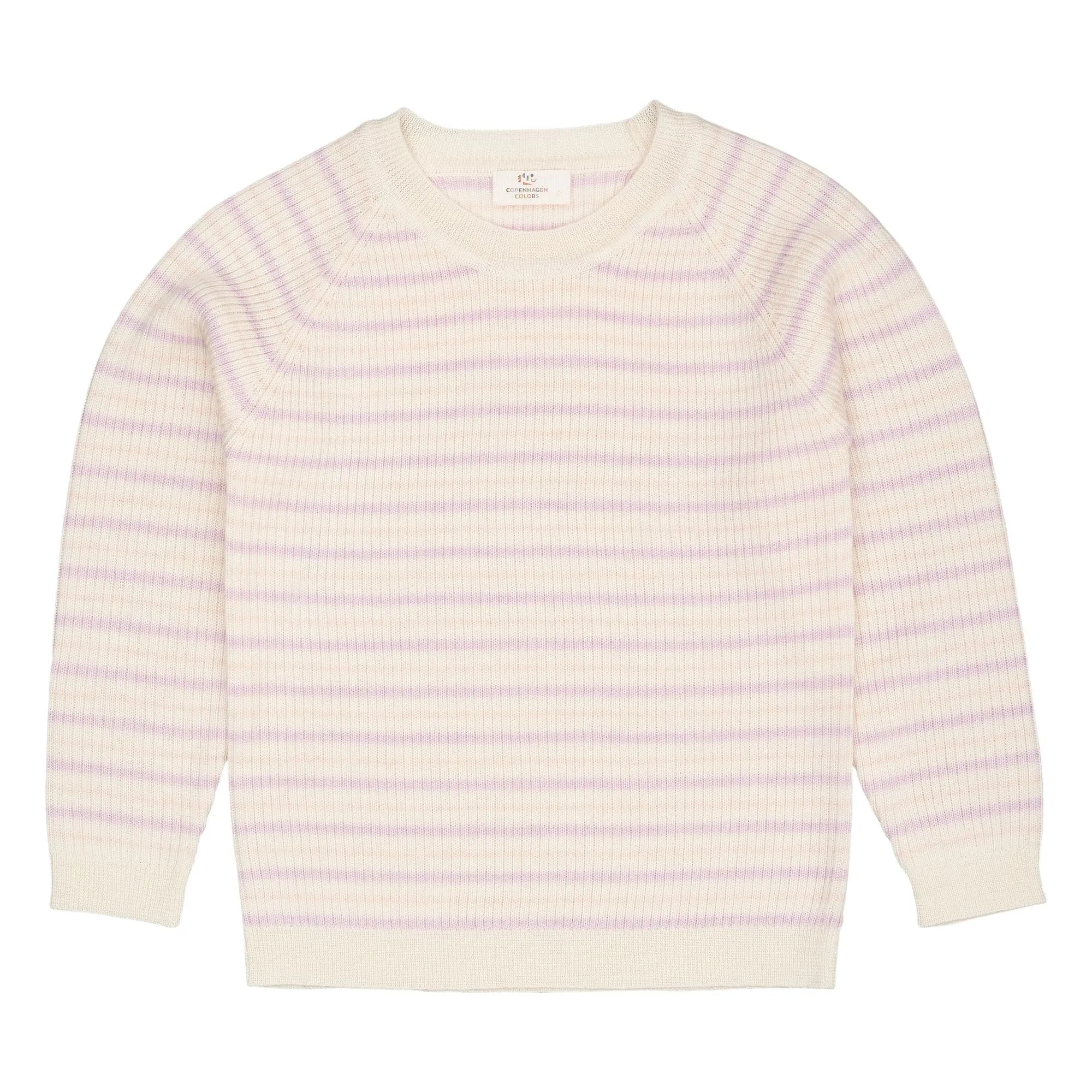 Copenhagen Colors - Gestreifter Rippstrick-Pullover Merinowolle | Flieder