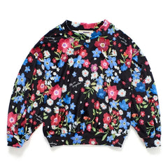 Maison Mangostan - Velvet-Flower-Muster Pullover | Schwarz