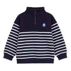 Petit Bateau - Çizgili organik pamuklu triko yakalı sweatshirt | Lacivert