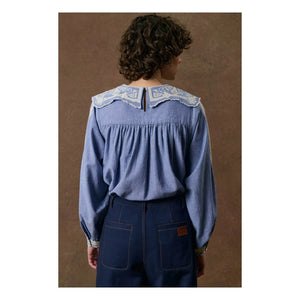 Louise Misha - Anastasy Organische Baumwollbluse | Blau