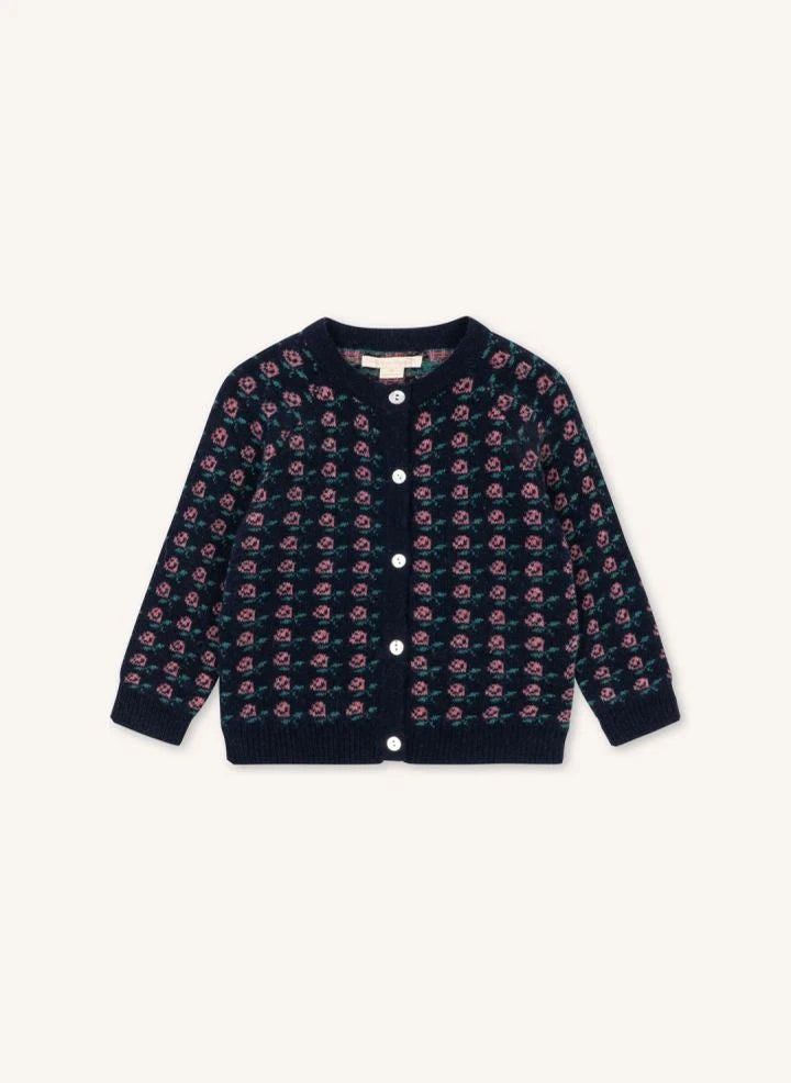 Konges Sløjd - Belou Blumenmuster Wollcardigan | Dunkelblau