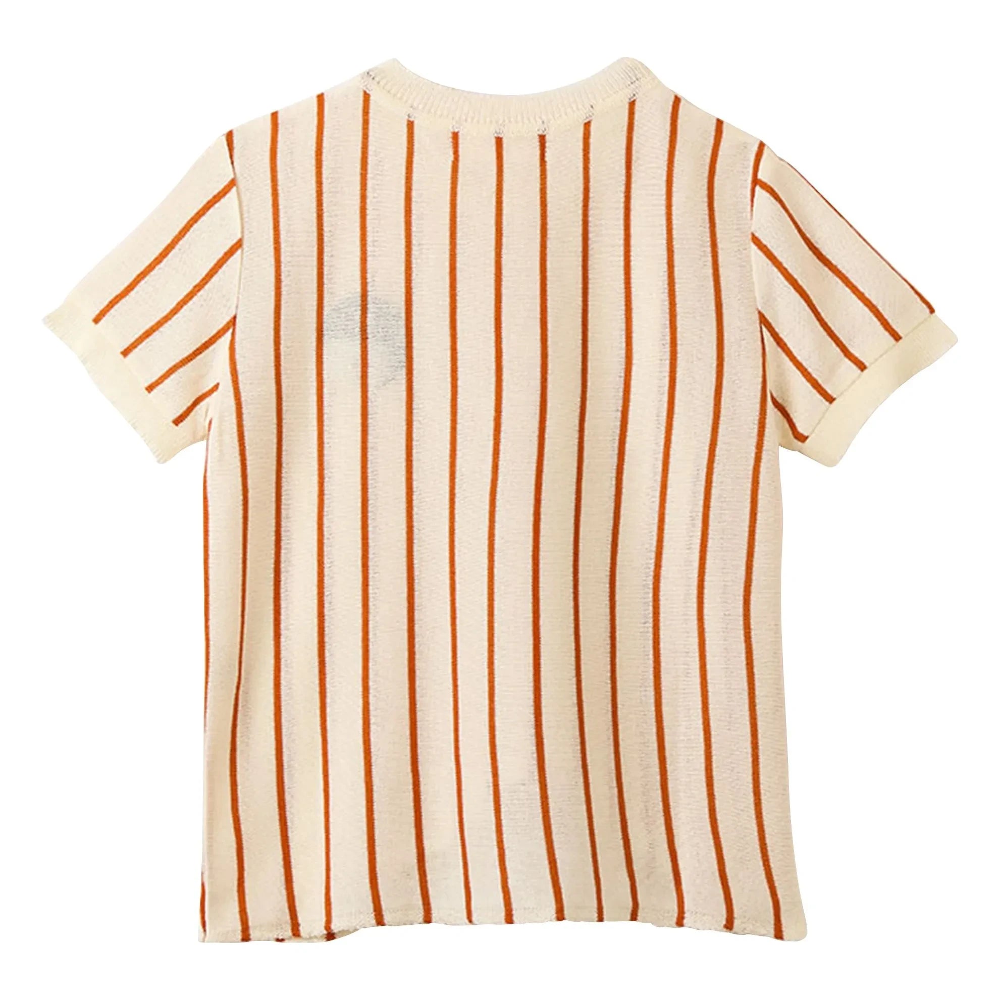 Fabula - Gestreiftes Yin-Yang Netz-T-Shirt | Ecru