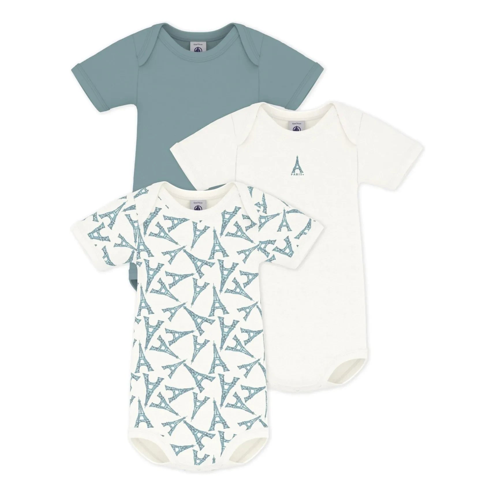 Petit Bateau - 3er-Pack Eiffelturn Organischer Baumwollbody | Grün
