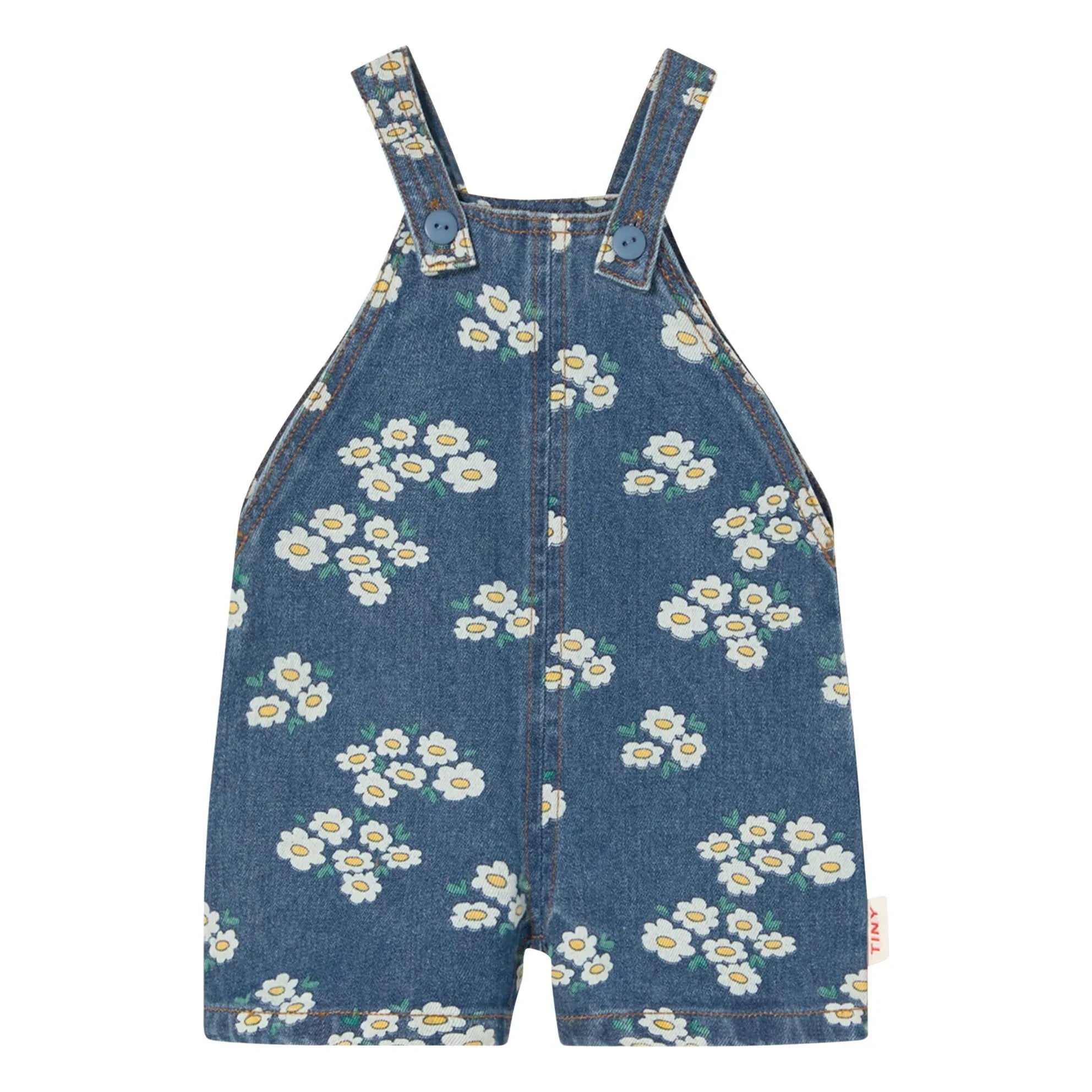 Tinycottons - Kurze Jeans-Latzhose mit Gänseblümchen | Blau