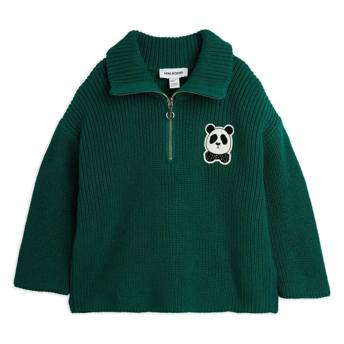 Mini Rodini - Panda Bio-Baumwoll-Pullover mit Reißverschluss | Grün
