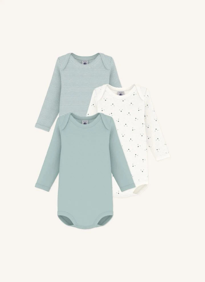 Petit Bateau - 3er-Set Bio-Baumwoll-Teddy-Bodys | Grün