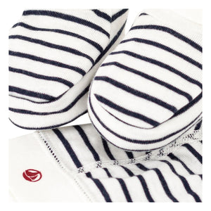 Petit Bateau – Marinière Hausschuhe und Mütze Set | Marineblau
