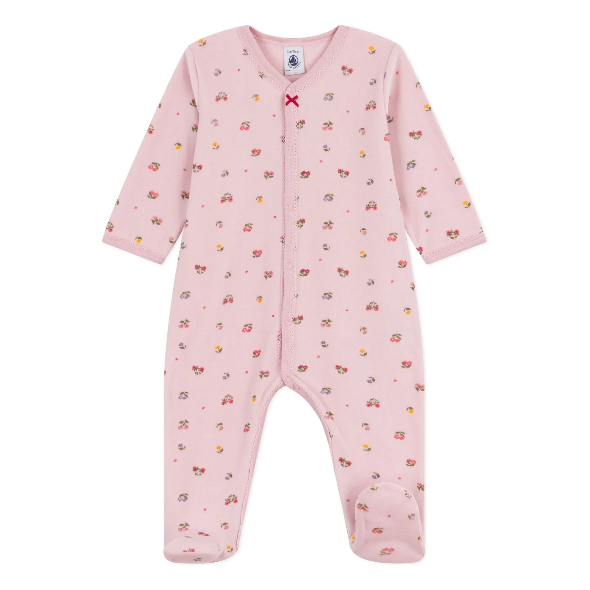 Petit Bateau - Geblümter Bio-Baumwoll-Pyjama mit Schleife | Rosa