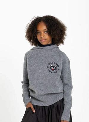 Finger in der Nase - Sofia Schwarze Katze Merinowolle Pullover | Grau Melange