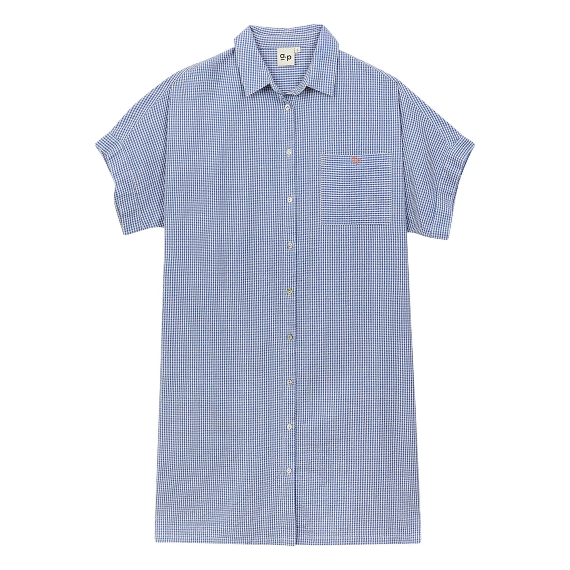 a.p - Gingham Hemdblusenkleid aus Baumwolle | Vichy-Baumwolle, Blau