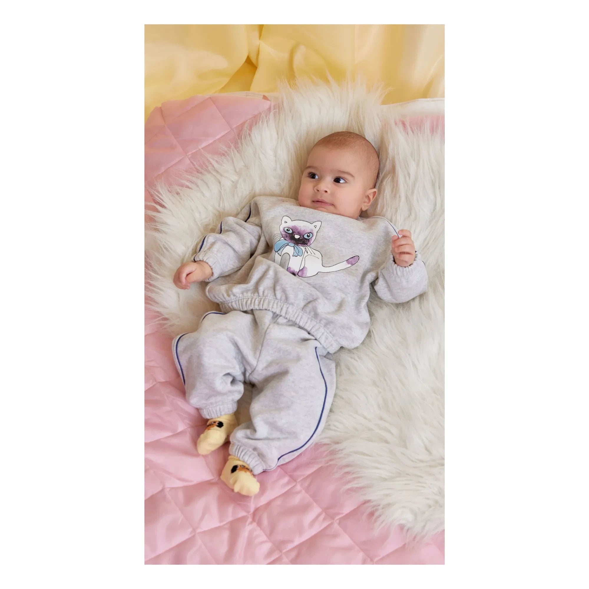 Mini Rodini – Sweatshirt aus Bio-Baumwolle mit Siamkatzen-Print | Graumeliert
