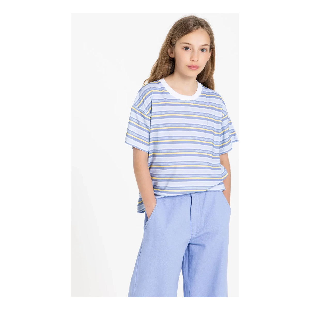 Smallable Kid - Liv gestreiftes T-Shirt aus Bio-Baumwolle | Hellblau
