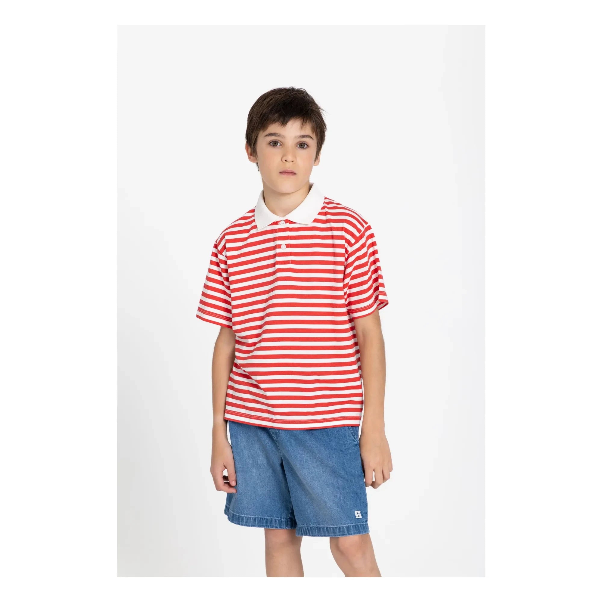 Smallable Kid - Tilo gestreiftes Bio-Baumwoll-Polohemd | Dunkelrot