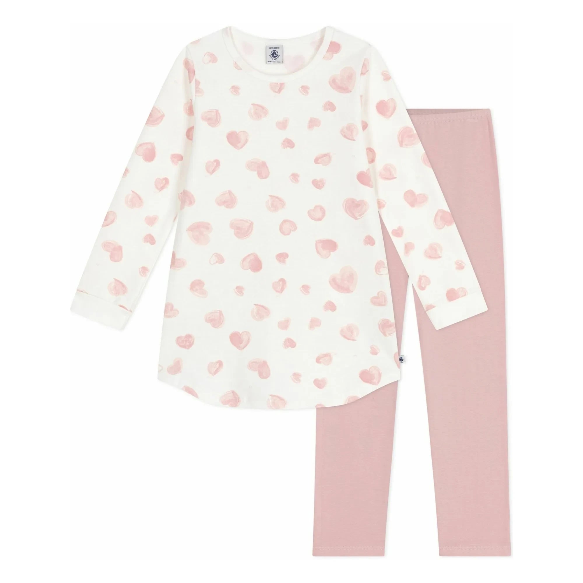 Petit Bateau - Nachthemd und Leggings-Set aus Bio-Baumwolle mit Herzmuster | Rosa