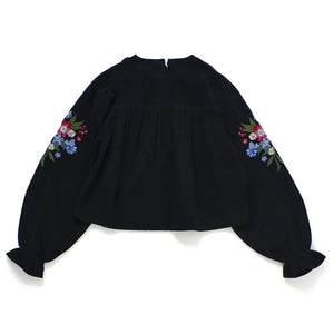 Maison Mangostan - Blumenveloursbluse | Schwarz