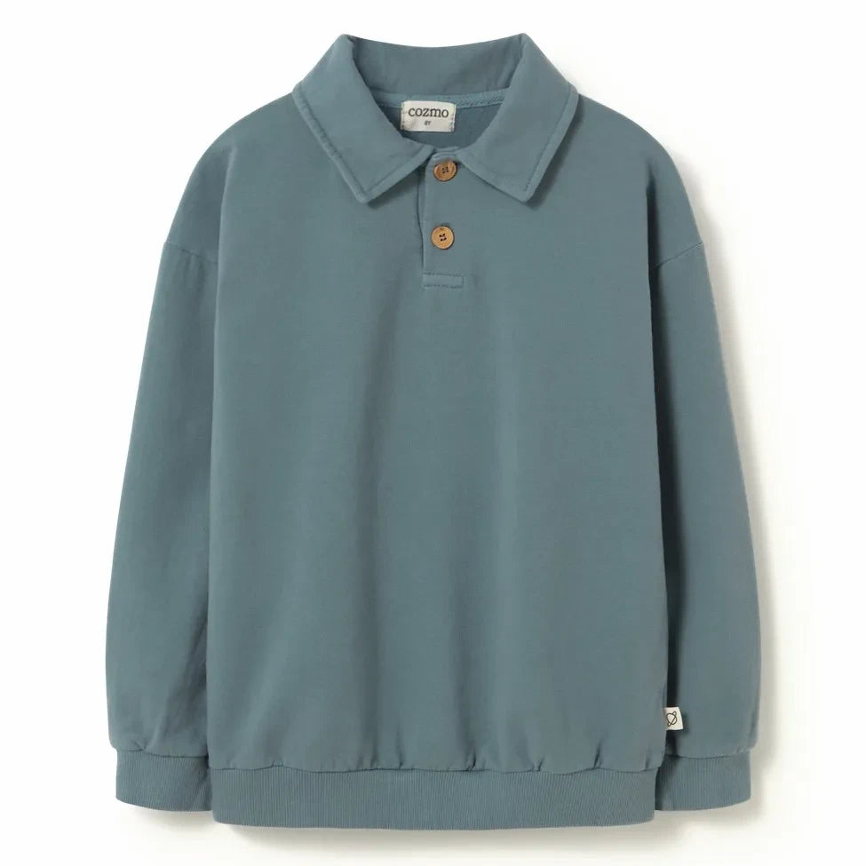Cozmo - Piero Bio-Baumwoll-Sweatshirt mit Polokragen | Himmelblau