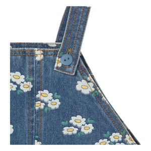 Tinycottons - Kurze Jeans-Latzhose mit Gänseblümchen | Blau