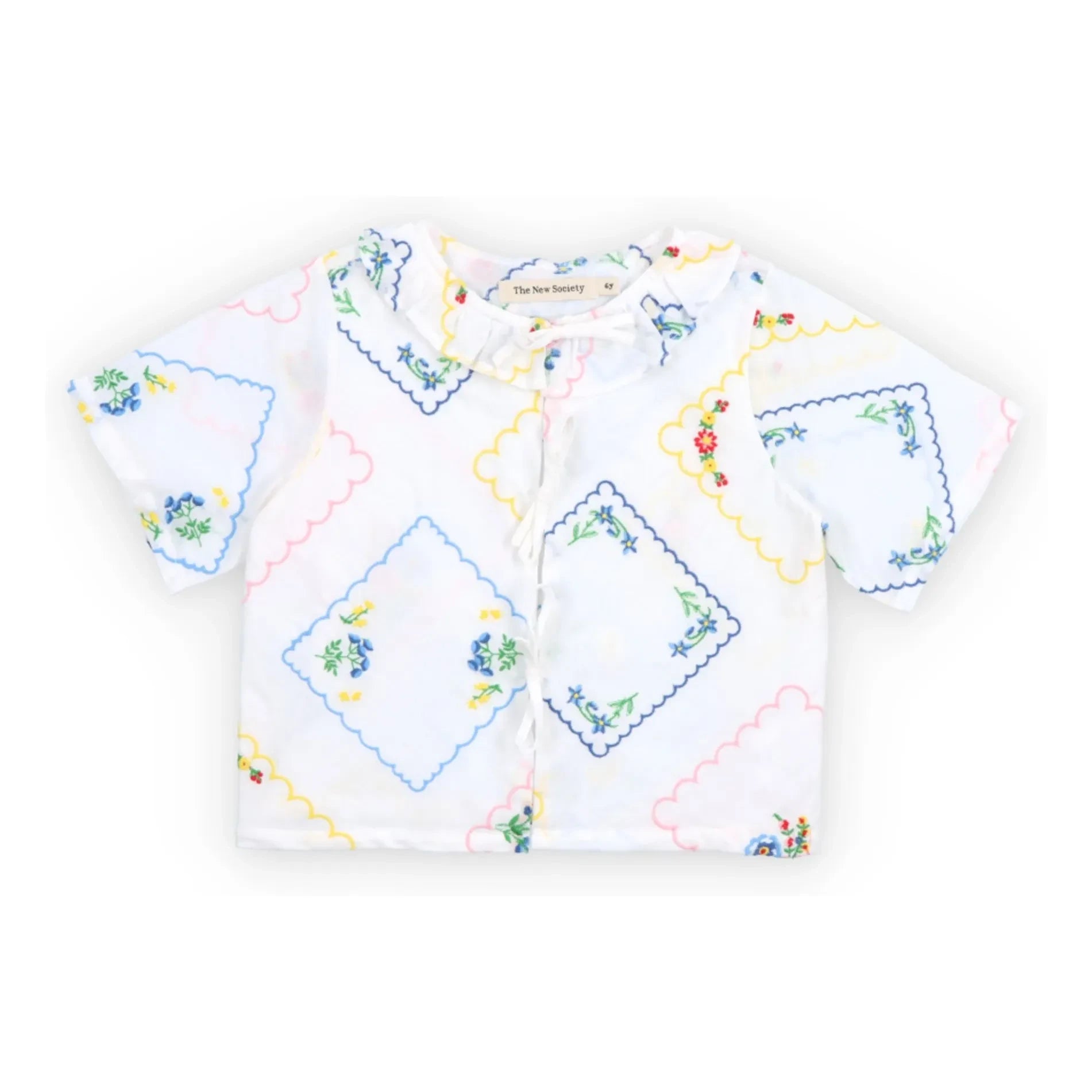 the new society - Bluse mit Blumen-Hyazinthen-Stickerei zum Binden | Weiß