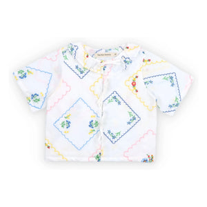the new society - Bluse mit Blumen-Hyazinthen-Stickerei zum Binden | Weiß