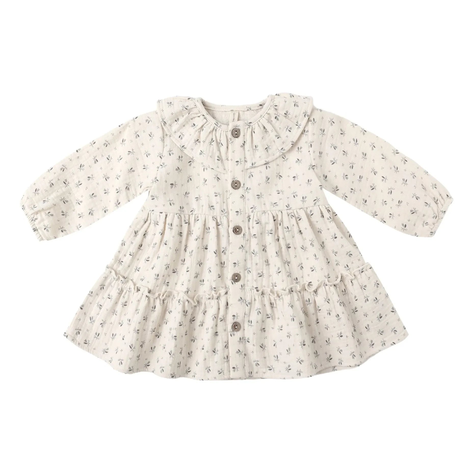Quincy Mae - Bio-Baumwoll-Kleid mit Musselin-Blumenmuster und Rüschen | Ecru