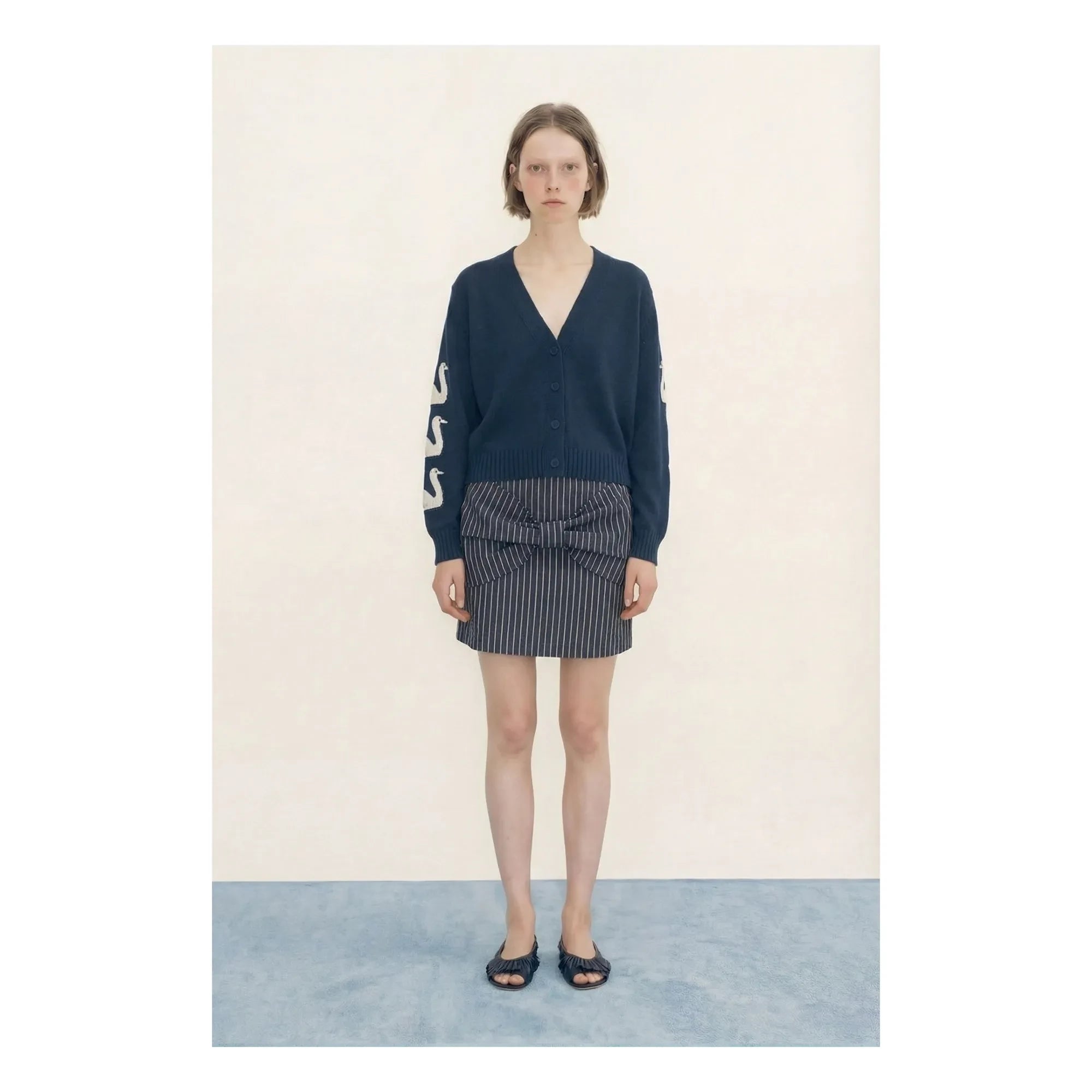 The Tiny Big Sister - Baumwoll-Schwan-Strickjacke | Marineblau