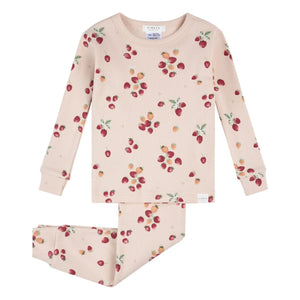 Petit Lem - Langärmeliger Schlafanzug aus Bio-Baumwolle mit Blumenmuster und Rippenstrick | Rosa