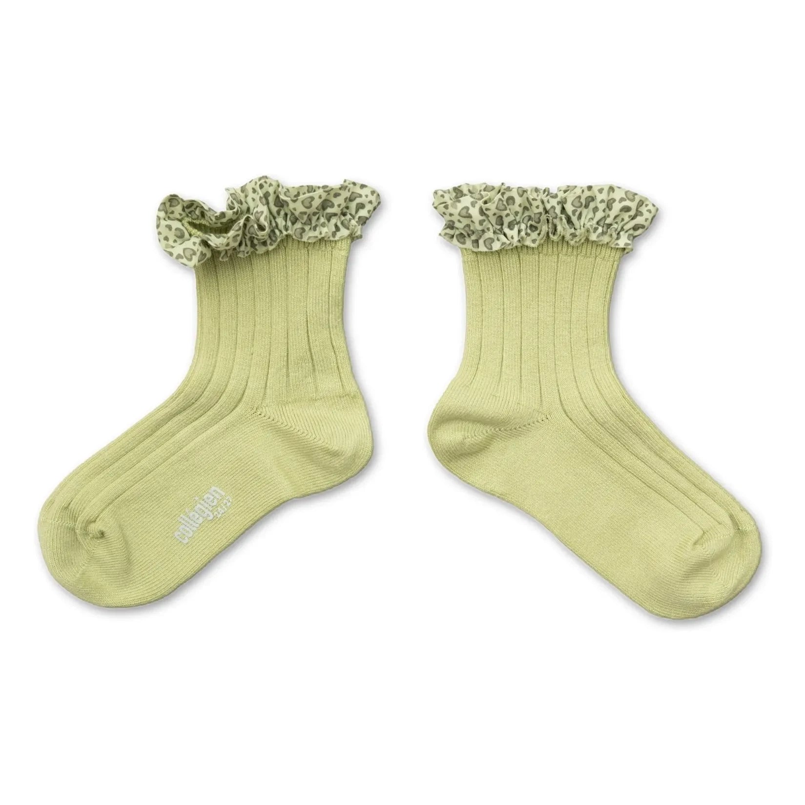 Collégien – Leopard-Socken mit Rüschen Lea | Blassgrün