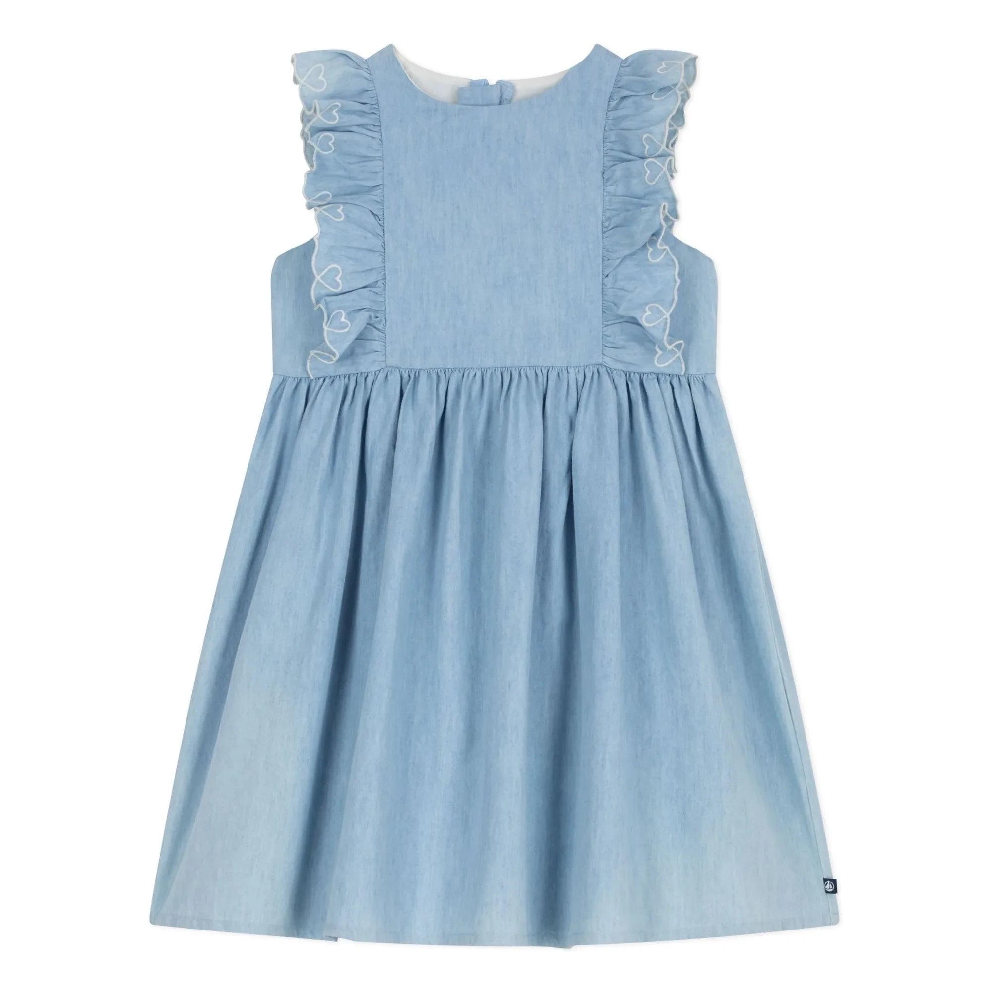Petit Bateau - Blaues Chambray Rüschenkleid