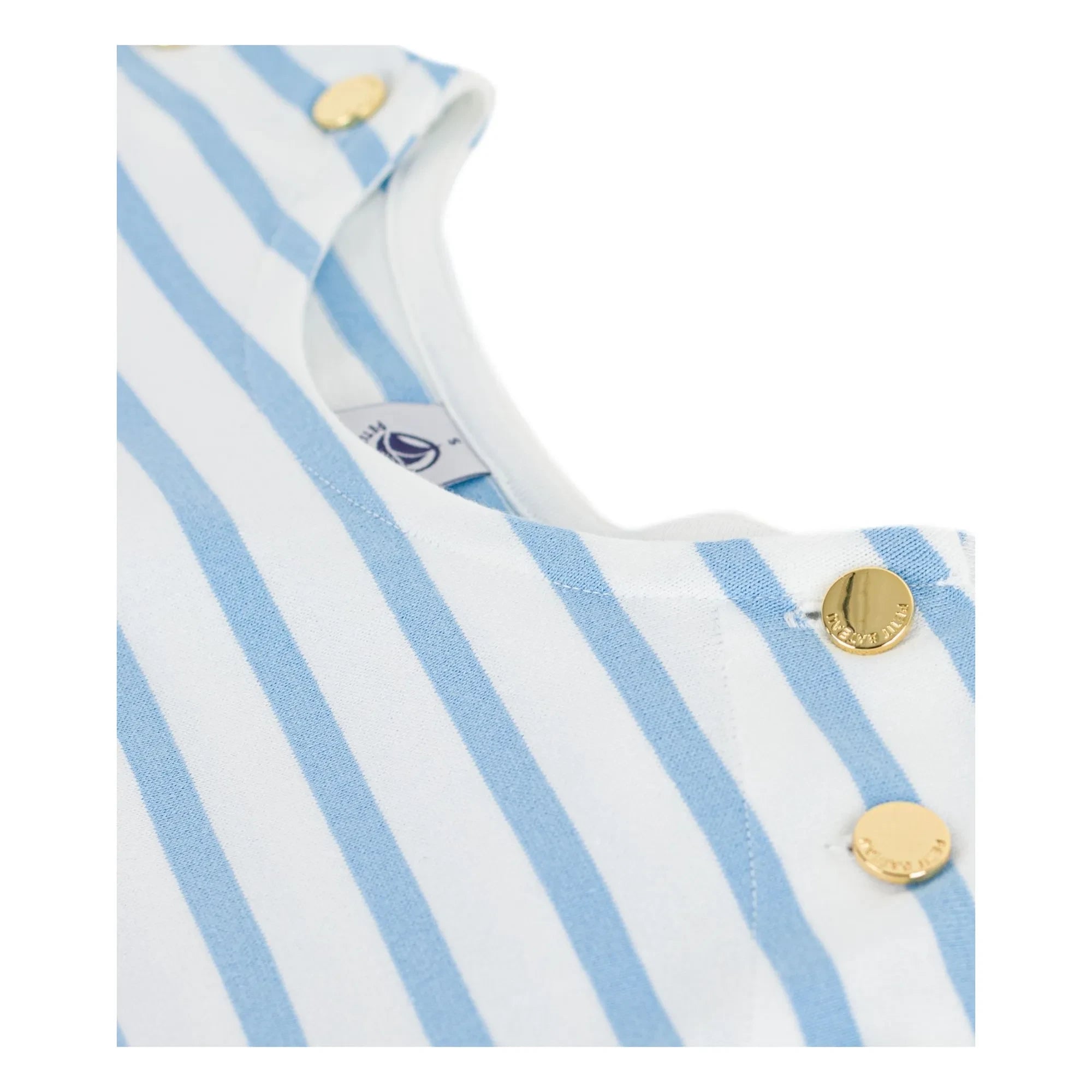 Petit Bateau - Blaue Marinière-Strampler mit Knöpfen