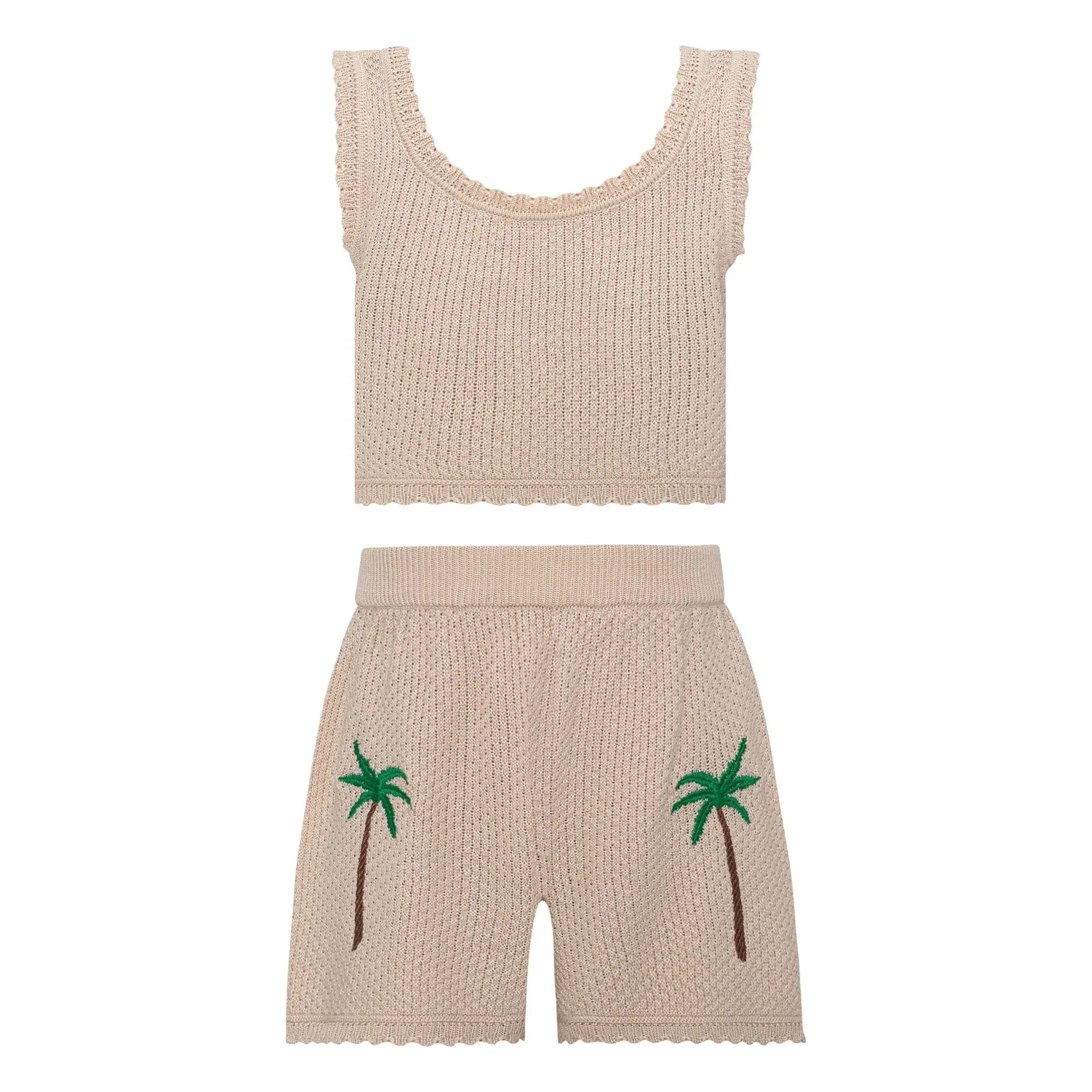 Pepita & Me - Rocky Maille Palm Oberteil und Shorts Set | Elfenbein