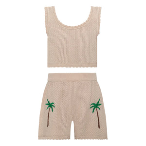 Pepita & Me - Rocky Maille Palm Oberteil und Shorts Set | Elfenbein