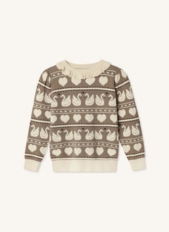 Fliink - Lovely Swans Organische Baumwollpullover | Creme