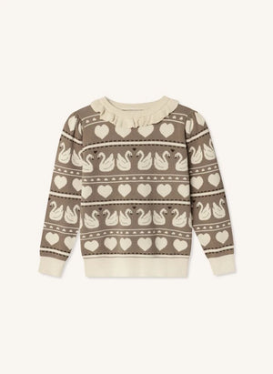 Fliink - Lovely Swans Organische Baumwollpullover | Creme