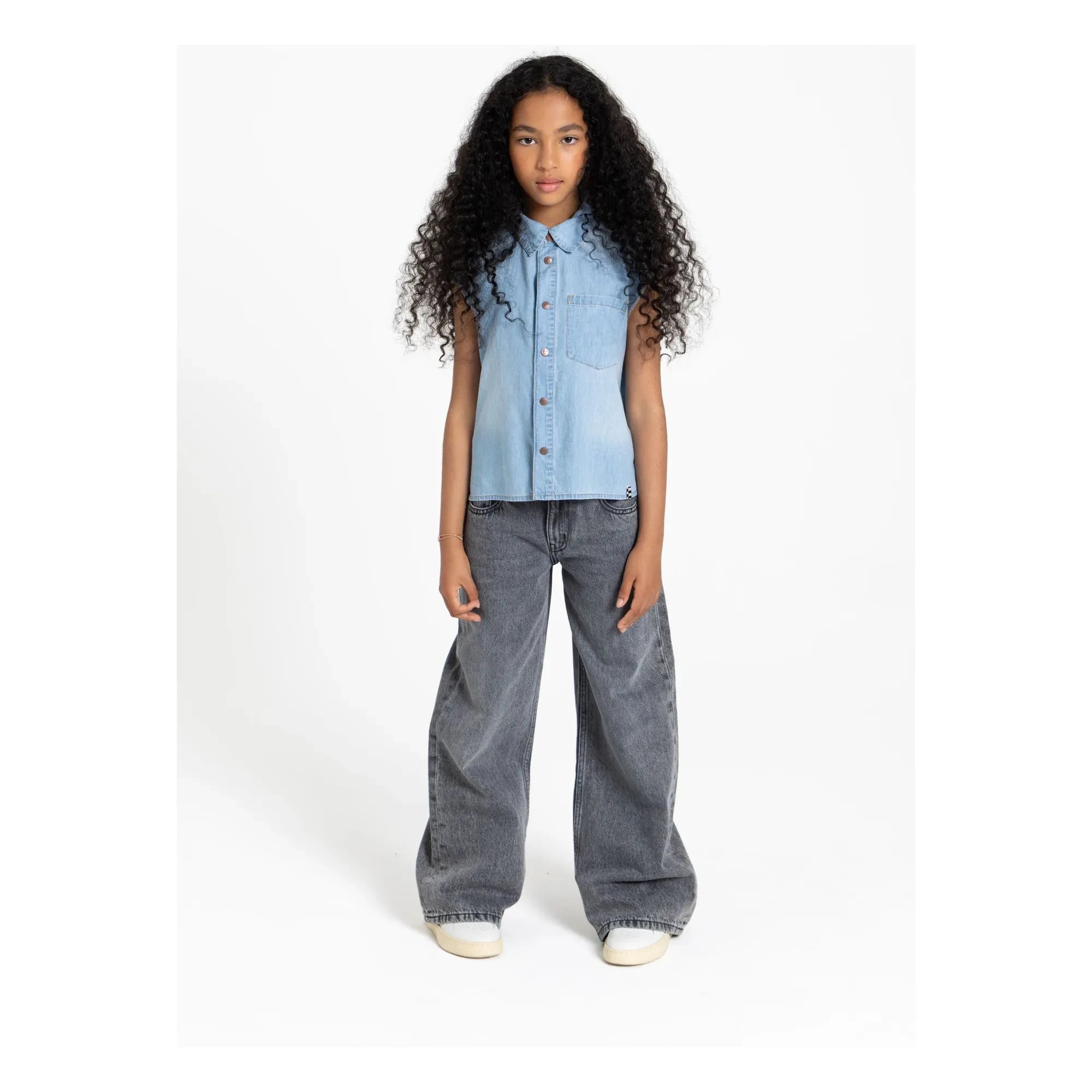 Finger in the nose - Ella Ärmelloses Denim Hemd | Grau