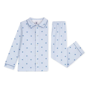 Petit Bateau - Çizgili Yıldızlı Organik Pamuk Pijama Gömleği | Mavi