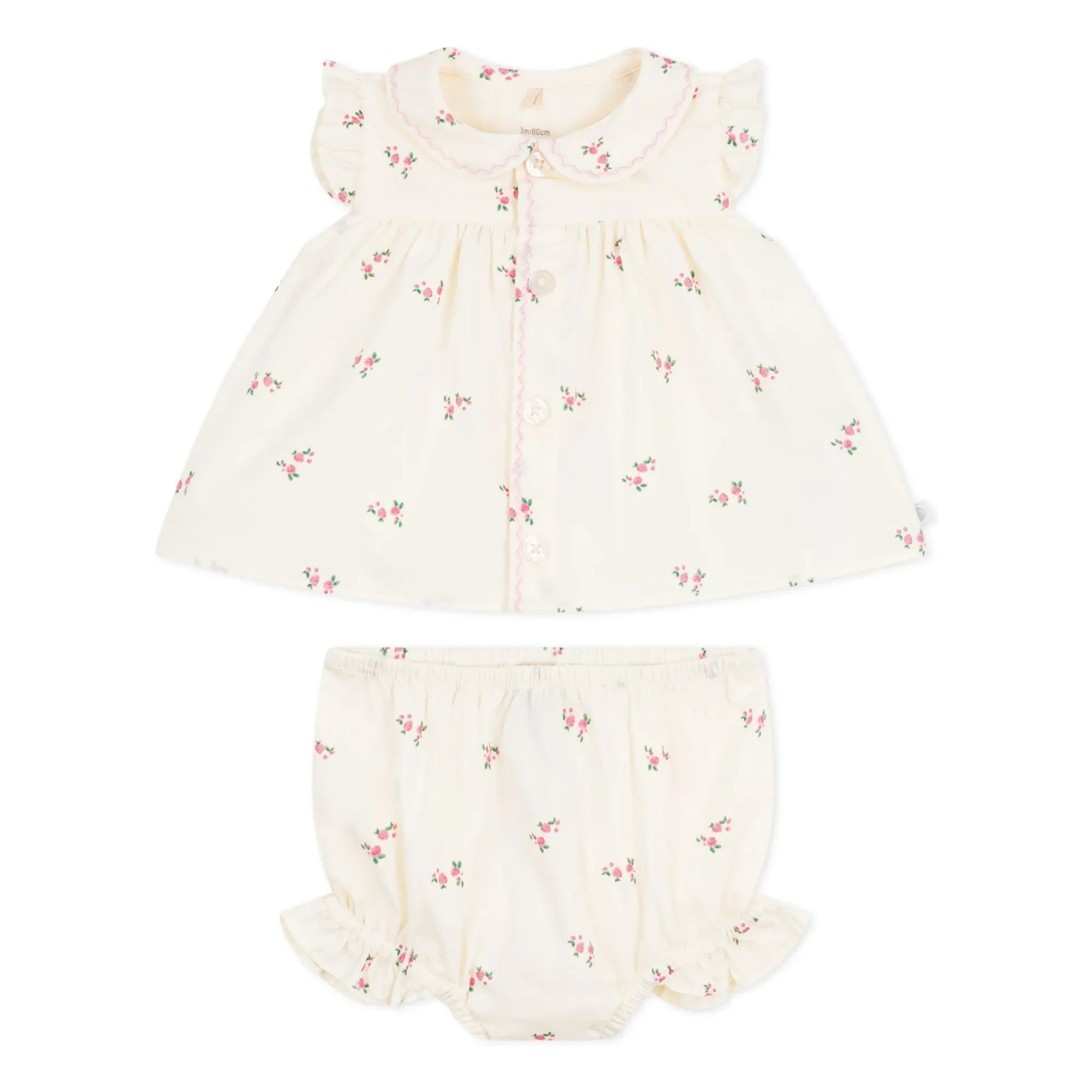 Petit Bateau - Set aus Bio-Popeline-Bluse und Bloomer | Ecru