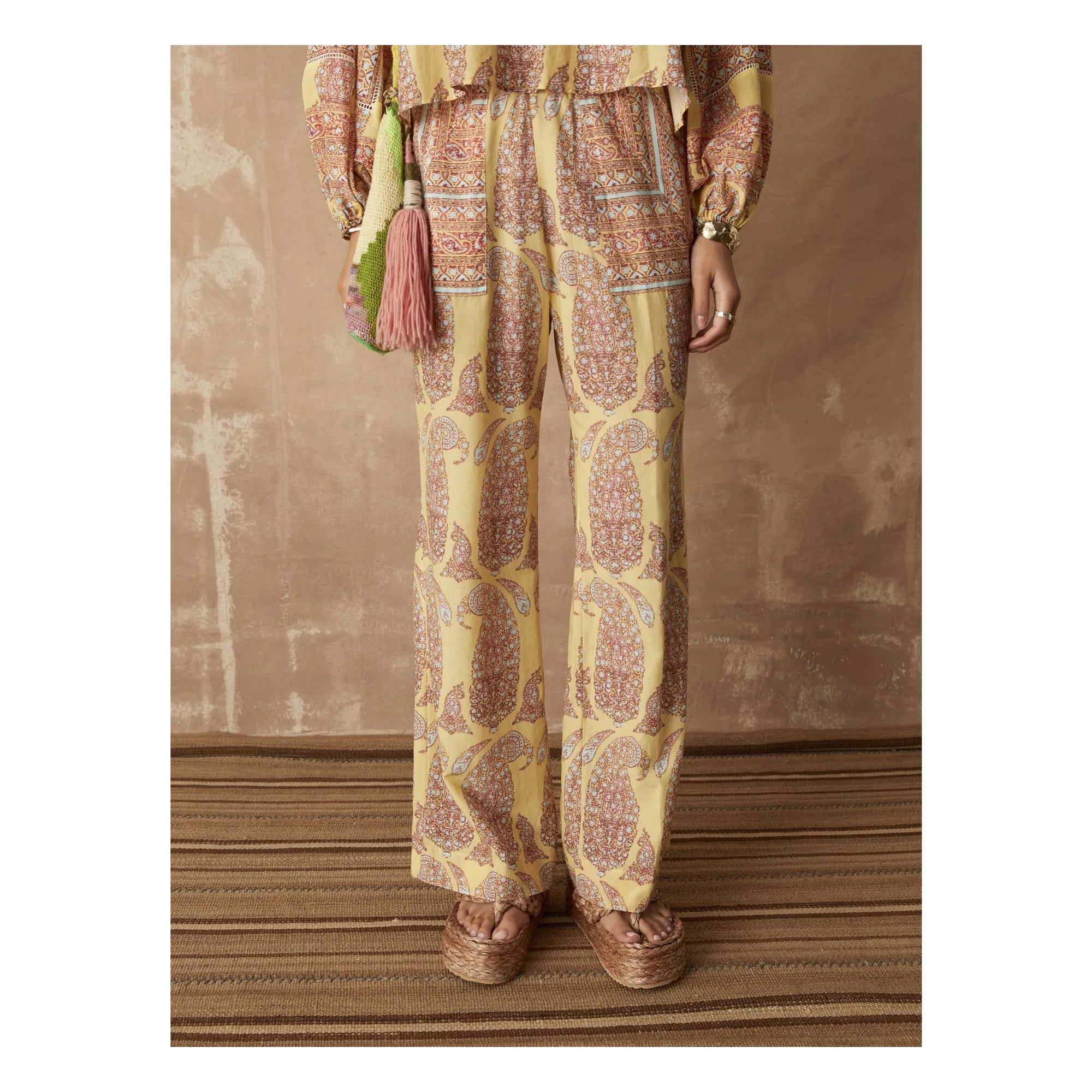Boteh - Calico Baumwollhose mit geradem Schnitt | Zitronengelb